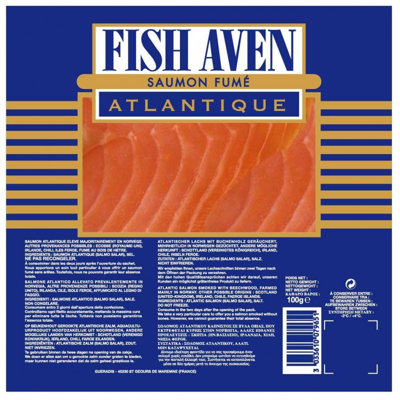 Atlantic Smoked Salmon Fish Aven 100 g Lab